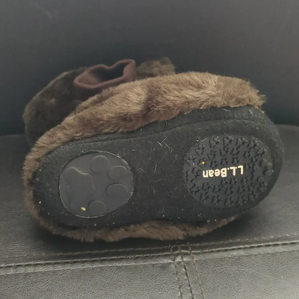 L.L. Bean Toddler 7-8 Little Brown Bear Fuzzy Furry Pull On Warm Slippers